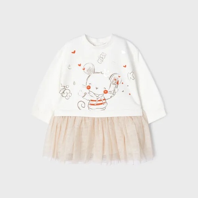 Mayoral Комбинирана рокля с тюл е бежово за бебе момиче Майорал