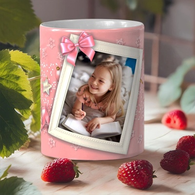 Art gift Коледна чаша със снимка - розова магия