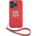 DKNY Stack Logo Wrist Strap Leather Hard Case - дизайнерски кожен кейс с връзка за носене за iPhone 15 Pro (червен)