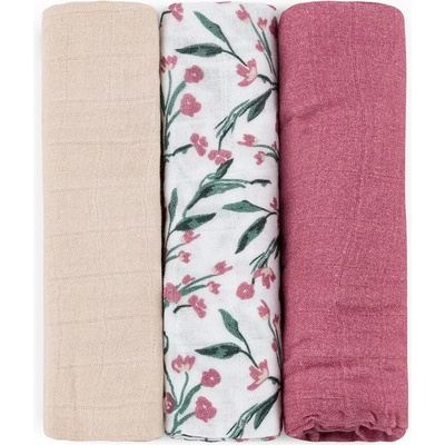 Petite&Mars Sada plen bambusová mušelínová Moussy Pink Meadow 68 x 68 cm 3 ks