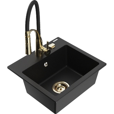 Mexen Milo кухненска мивка от гранит с 1 отделение с кухненски смесител Aster, черен - 6505-77-73450-57-G (6505-77-73450-57-G)