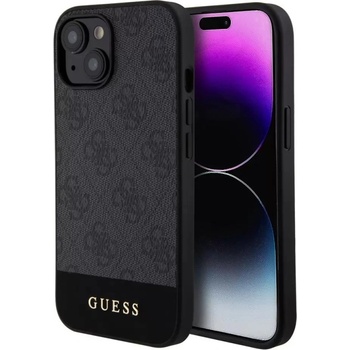 GUESS Калъф GUESS 4G Stripe за iPhone 15, GUHMP15SG4GLGR, Черен ((GUHMP15SG4GLGR)