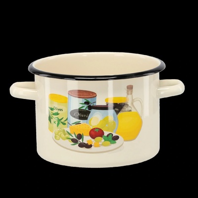 CHOMIK SMALTOVANÝ HRNIEC 3 L 18 CM KRÉMOVÝ OLIVOVÝ 7459