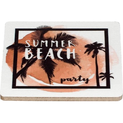Дървена подложка за чаша с летен дизайн и надпис Summer beach party