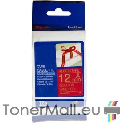 Brother Tape Gold on Wine Red Brother TZE-RW34