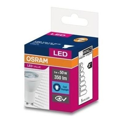 Osram LED žárovka GU10, PAR16, 5W, 350lm, 6500K, studená bílá, 36°