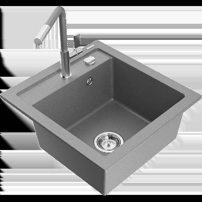 Vito гранитна кухненска мивка 1-каморова с кухненски смесител Flora, сива - 6503-71-670401-06 (6503-71-670401-06)