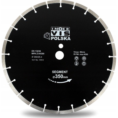 Diamantový kotouč Inter-Vis 350 mm pro řezání betonu a kamene, otvor 25,4 mm