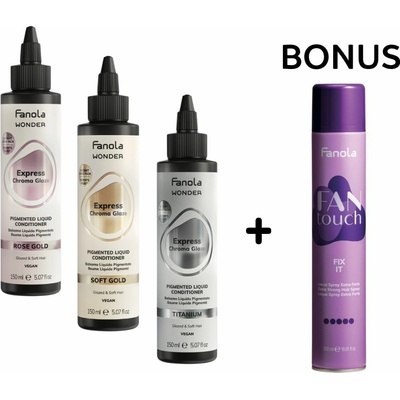 AKCIA: 3x Fanola Wonder Express Chroma Glaze - pigmentový tekutý kondicionér, 150 ml + Fix It - lak na vlasy, 500 ml