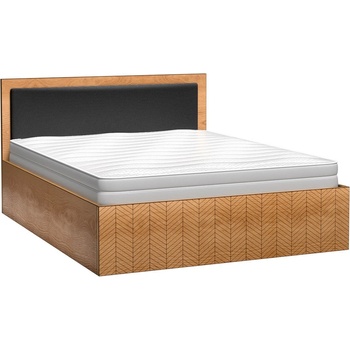 Jarstol Спалня 160/200 см с подматрачна рамка и повдигащ механизъм Fonti F-12 дъб карамел / декоративен принт рибена кост