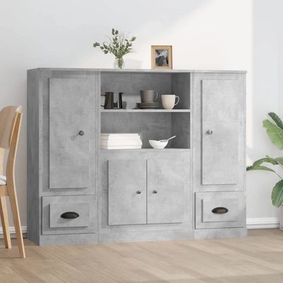 vidaXL Високи шкафове, 3 бр, бетонно сиви, инженерно дърво (3185315)