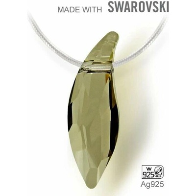 Swarovski Elements Stříbrný náhrdelník visací šedá slza, kapka, lístek 34255.1 Satin