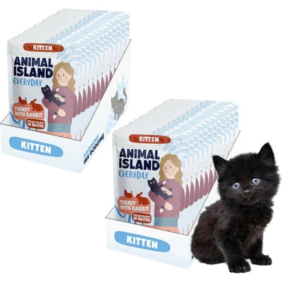 ANIMAL ISLAND Everyday Kitten Turkey with rabbit in broth 24x85 g