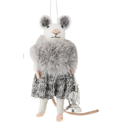 Bloomingville Plstěná vánoční ozdoba Peo Grey Wool Myška stříbrná barva textil