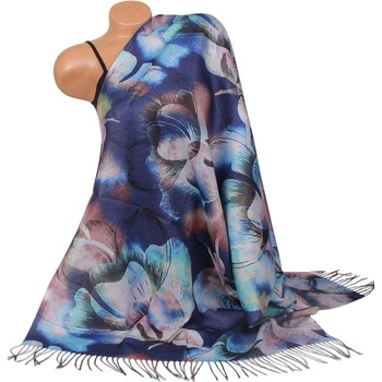 Двулицев кашмирен шал в тъмносиньо с принт цветя