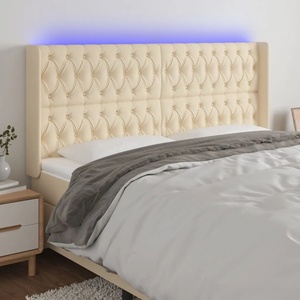 vidaXL LED горна табла за легло, кремава, 183x16x118/128 см, плат (3124403)