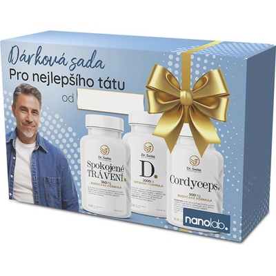Dr. Swiss darčeková sada Vitamíny pre Otca Spokojné trávenie 100 kapsúl + Vitamín D 100 kapsúl + Dr. Swiss Cordyceps 100 kapsúl