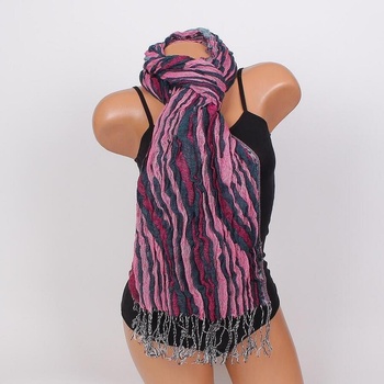 Image 1 of Дамски шал в петролен и цикламен цвят