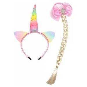 LEAN Toys Set of Unicorn Headband with Braid and Pastel Bow