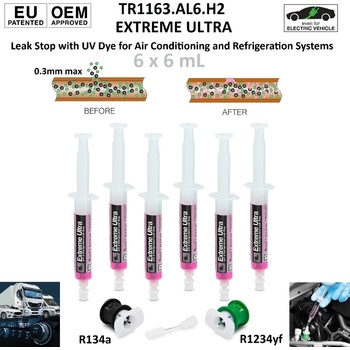 Errecom - Италия EXTREME ULTRA 6 x 6ml R134a и R1234yf - препарат за спиране на течове в A/C системи с 2 адаптера ; ERRECOM TR1163. AL6. H2