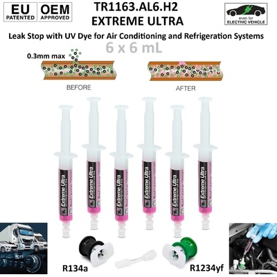 Errecom - Италия EXTREME ULTRA 6 x 6ml R134a и R1234yf - препарат за спиране на течове в A/C системи с 2 адаптера ; ERRECOM TR1163. AL6. H2