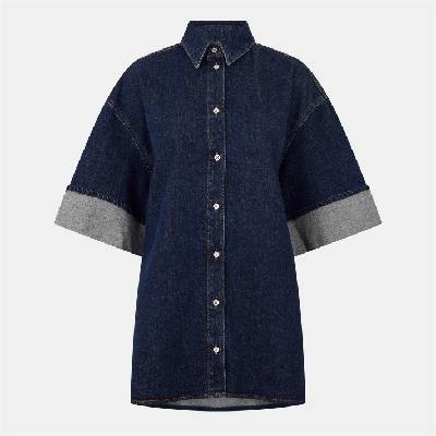 Риза 7 For All Mankind Women's Nina Short-Sleeve Plain Shirt - Rinse Blue
