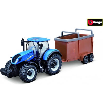 Bburago Farm Traktor New Holland s vlečkou pro koně 1:50