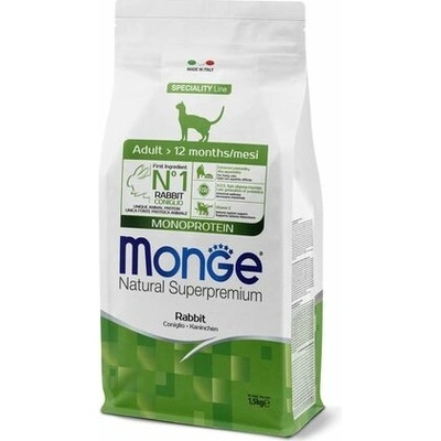 MONGE Natural Superpremium Adult monoproteínové krmivo s králikom pre dospelé mačky 1,5 kg