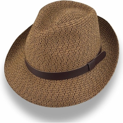 Krumlovanka crushable nemačkavý letní klobouk Trilby tvarovatelný Co-14658 hnědý