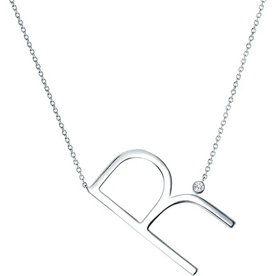 SAVICKI Колие с буква R: сребро. бял сапфир