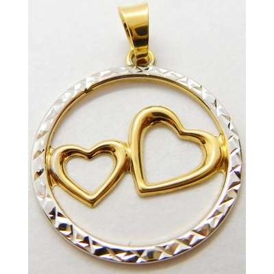 Klenoty Budín Dámský zlatý přívěsek gravírované dvě srdíčka 01294