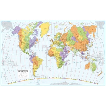 L.A.C. Svět - nástěnná mapa časových pásem 136 x 84 cm Varianta: bez rámu v tubusu, Provedení: laminovaná mapa v lištách