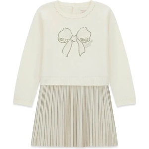 Guess Комбинирана рокля в мръснобял трикотаж и златисто плисе за мини момиче Guess