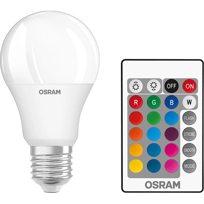 OSRAM LED žiarovka E27 9,4 W RGBW / 2700K matná, diaľkový ovládač, teplá biela