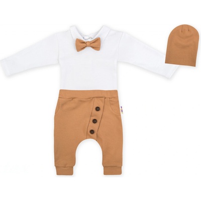 Baby Nellys 3-dielna sada Hubert body s motýlikom tepláčiky a čiapočka hnědá