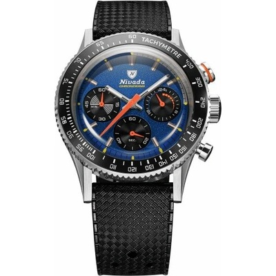 Nivada Grenchen Chronoking Meca Racing Blue - Inter. Bezel - Black Rubber Tropic
