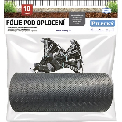 Set fólie pod plot PILECKÝ 25 cm x 10 m černá + kotvící hřeby 20 ks