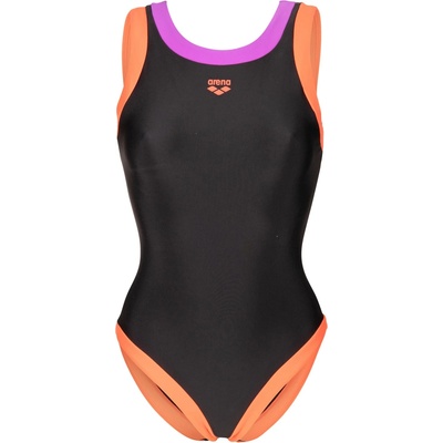 arena Дамски бански костюм Arena Women's Bold Lines Swimsuit - Black / Calypso Coral / Violet - размер 40 (EU) (150-6701-0215)