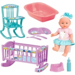 LOKO Toys Пишкаща кукла Loko Toys - Le Petit Bebe, с легло, стол за хранене и корито, 30 cm (98423) - ozone