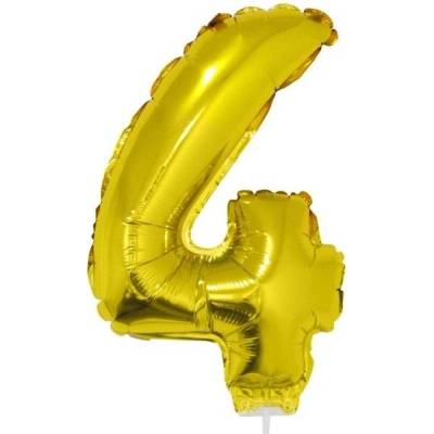 Foliový balónek číslo 4 zlatý 41 cm + tyčka