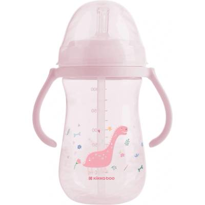 KikkaBoo Чаша със силиконовa сламка Kikkaboo - Dino World, 300 ml, Pink (31302030076)
