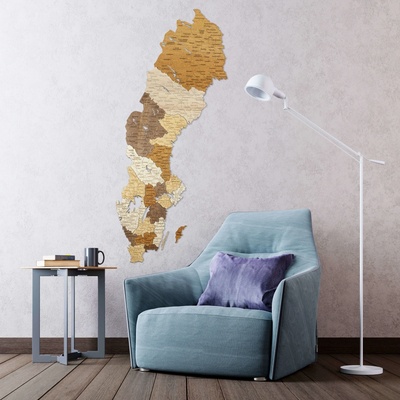 Švédsko dřevěná mapa 30 x 70 cm
