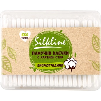 Silkline Биоразградими памучни клечки за уши Silkline - 200 броя (1675978)