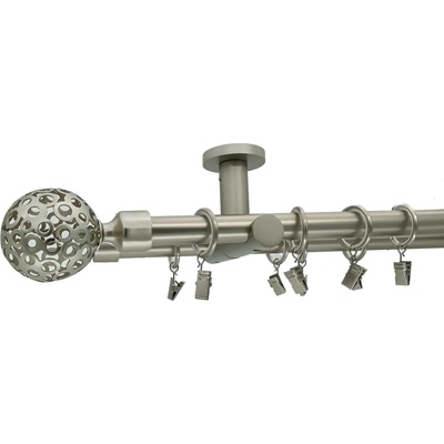 Kovovégarnýže Stropní garnýž Huglo modern 19 mm matný nikl Jednořadá, 200 cm, Bez kroužků (na tunýlek)