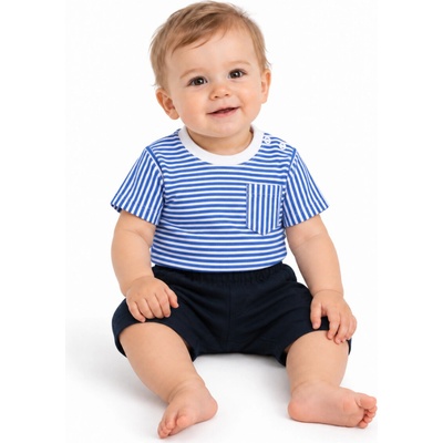 Baby Nellys Polo tričko krátky rukáv kraťasky 2D bavlna prúžok/granát
