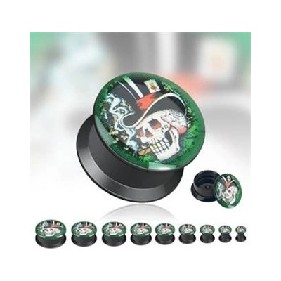 Šperky4U akrylátový plug do ucha s lebkou PL01050-22