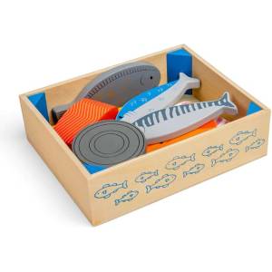 Bigjigs Toys - Дървен детски комплект за готвене - Рибни продукти