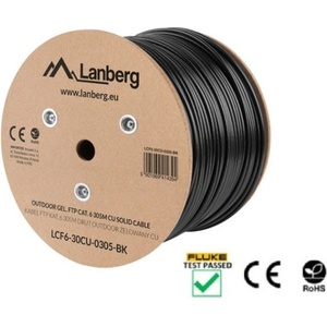 Lanberg LCF6-30CU-0305-BK Cat. 6 F/UTP PE+PVC Fca 250 MHz AWG23 305 м екраниран кабел с гелова изолация, черен, за външна употреба