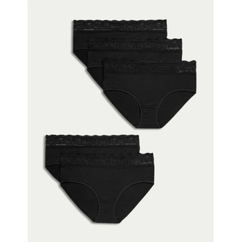 Marks & Spencer Дантелени миди бикини от памук и ликра, 5 опаковки Marks & Spencer черно Marks & Spencer | Cheren | ЖЕНИ | S