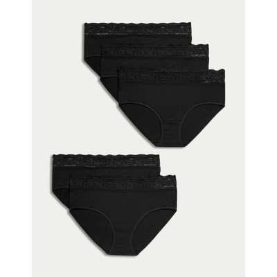 Marks & Spencer Дантелени миди бикини от памук и ликра, 5 опаковки Marks & Spencer черно Marks & Spencer | Cheren | ЖЕНИ | S